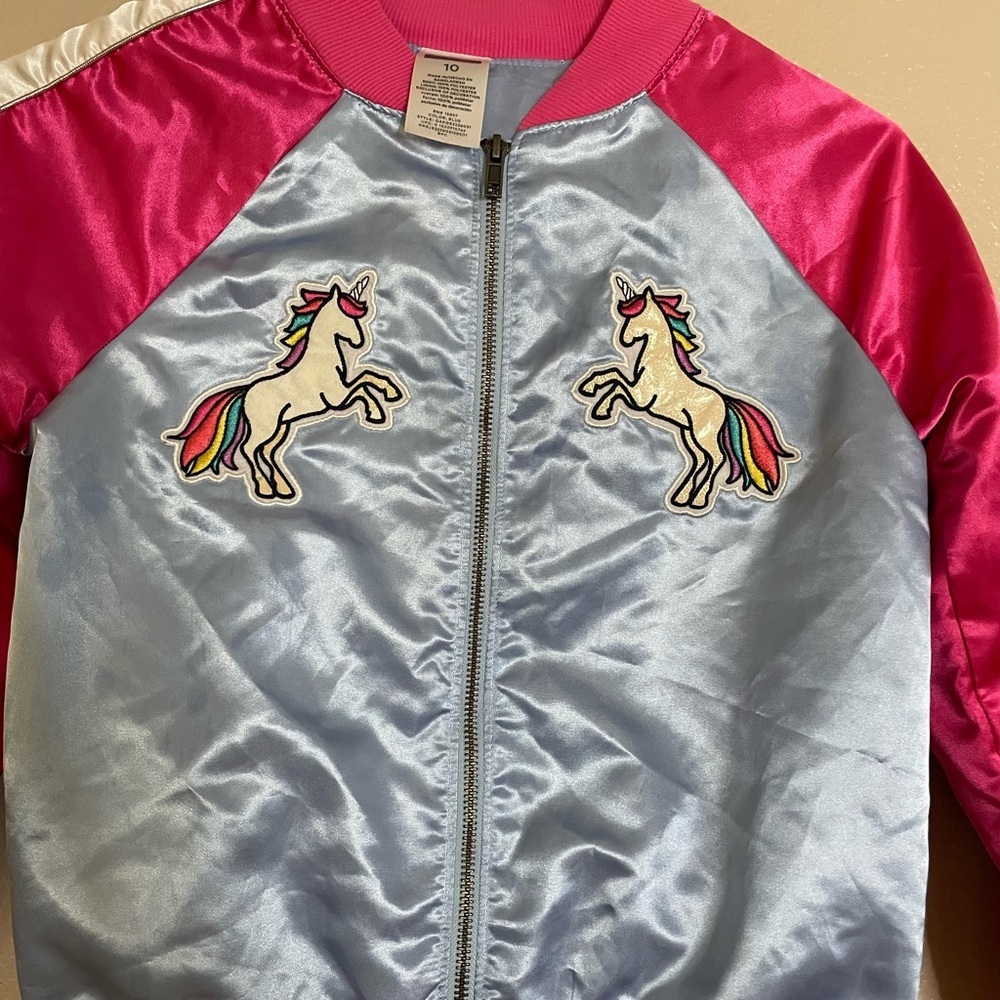 Unicorn Satin with Pink and Blue Accents Bomber Jacket - Picture 5 of 9